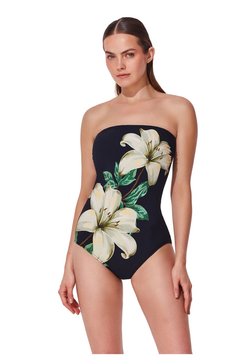 Yuri Flower Bandeau One Piece, Main, color, Black-Cream