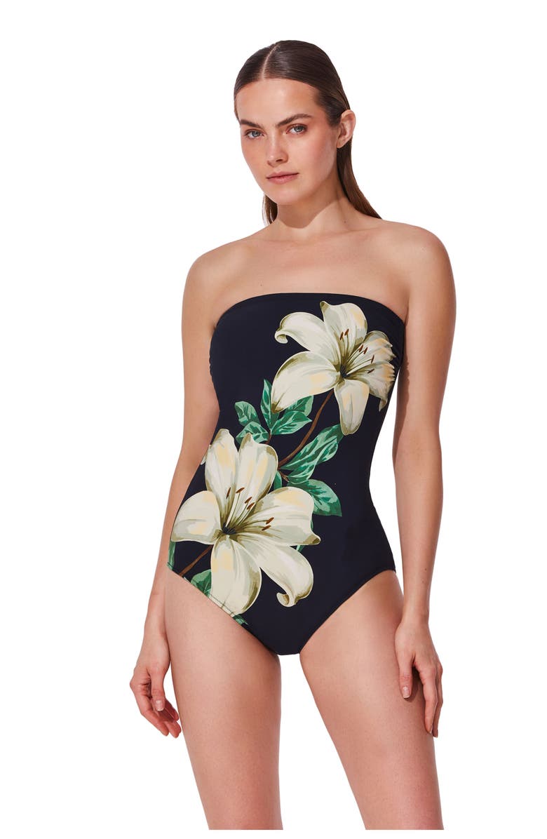Gottex Yuri Flower Bandeau One Piece, Main, color, Black-Cream