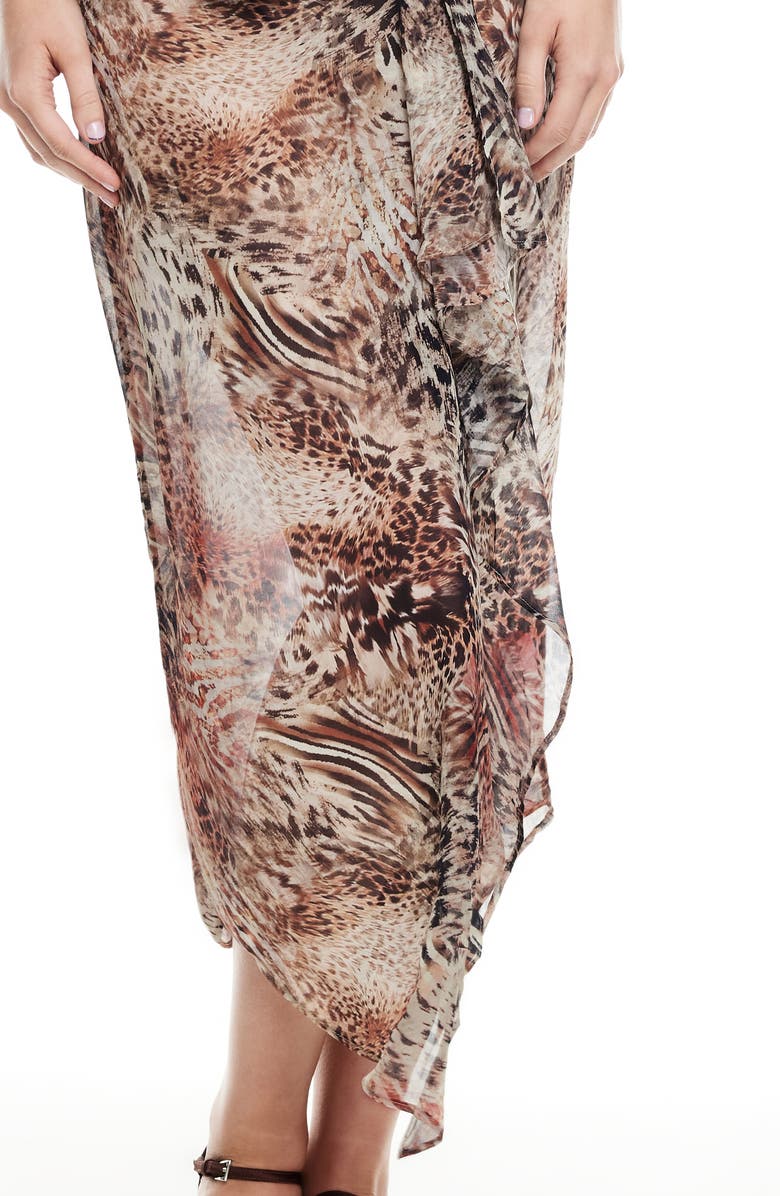 LIONESS Banks Animal Print High-Low Wrap Midi Skirt, Alternate, color, Chocolate Animal