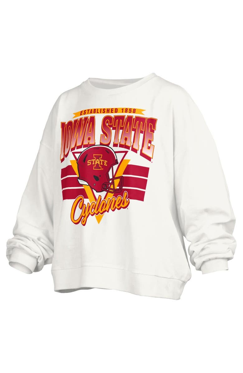PRESSBOX Women's Pressbox White Iowa State Cyclones Janice Retro Logo Oversized Pullover Sweatshirt, Alternate, color, White