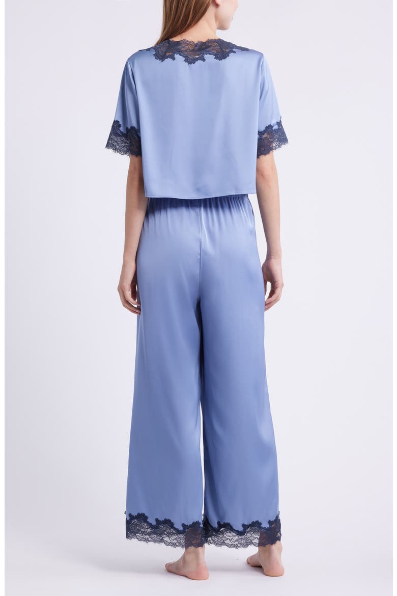 Lace Trim Stretch Satin Crop Pajamas, Alternate, color, BLUE TEMPEST