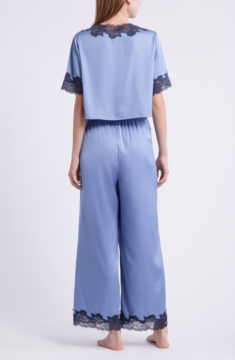 Lace Trim Stretch Satin Crop Pajamas