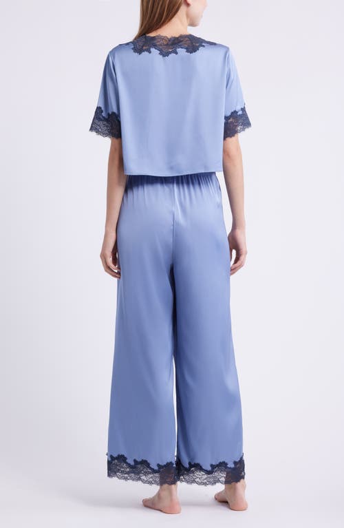 Open Edit Lace Trim Stretch Satin Crop Pajamas In Blue
