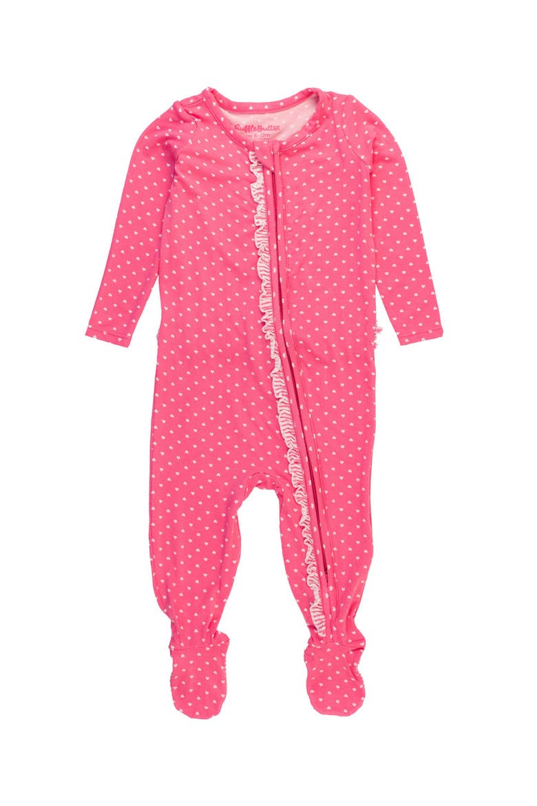 SoftSnooze Baby Girls Ruffle One Piece Footie Pajamas, Main, color, Hot Pink Heart Polka Dot