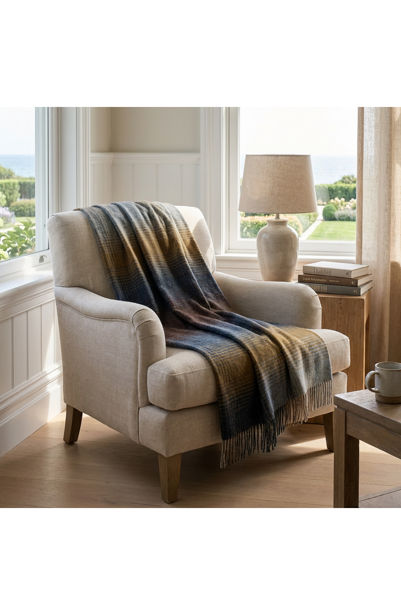 Prince of Scots Highland Tweeds Shetland Lambswool Ombre Throw, Alternate, color, Blue