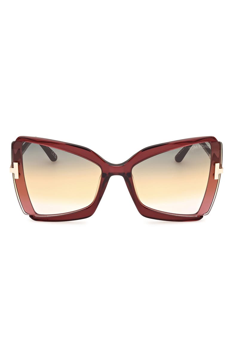 TOM FORD Gia 63mm Oversize Butterfly Sunglasses, Main, color, Bordeaux/ Rose Gold