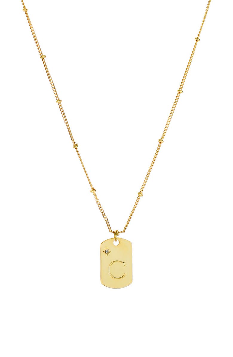 Panacea Initial Tag Pendant Necklace, Main, color, Gold-C