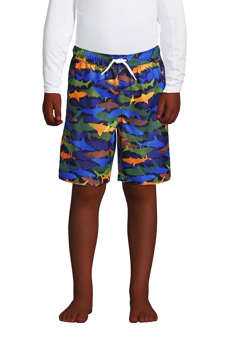 Boys Husky Print Swim Trunks, Main, color, Navy Multi Sharks