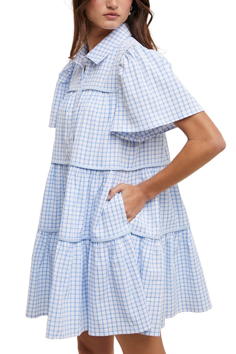 Check Print Buttoned Babydoll Dress, Alternate, color, SKY/ WHITE