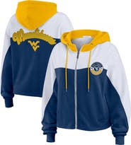 WEAR by Erin Andrews Women's WEAR by Erin Andrews Navy West Virginia Mountaineers Color-Block Full-Zip Hoodie