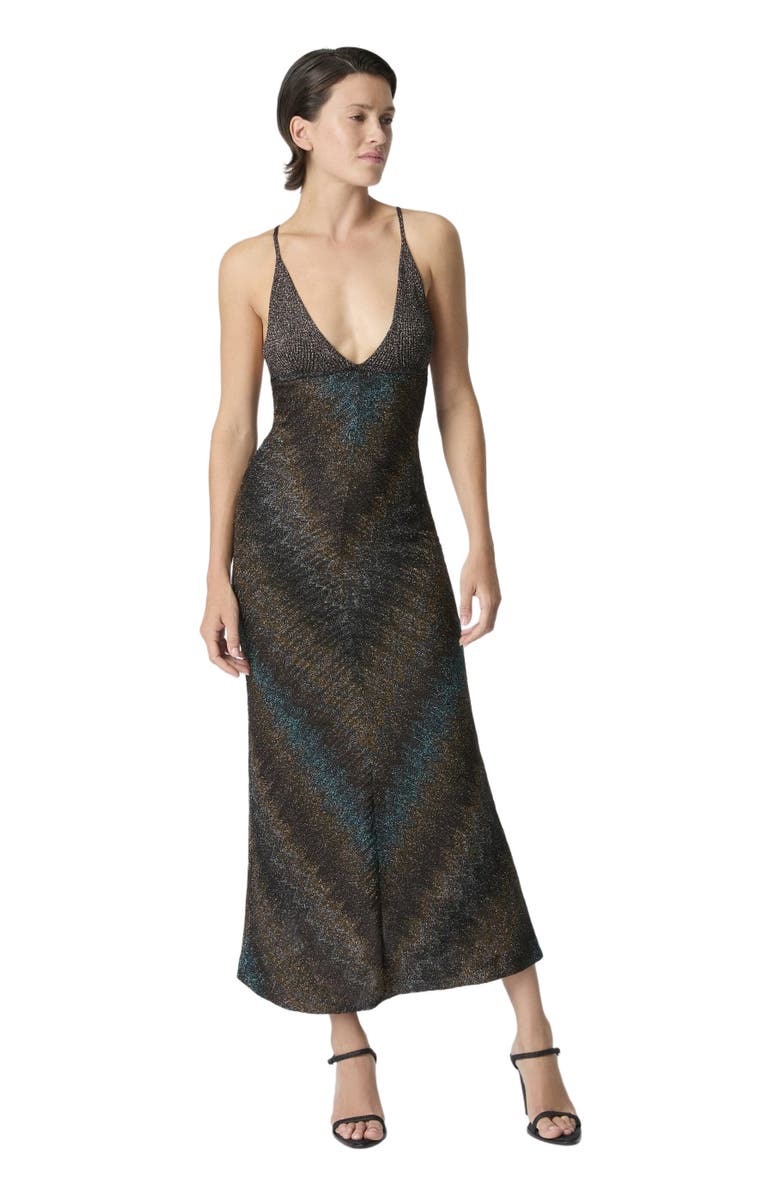 Missoni Viscose Lamé Gown With Deep Neckline, Alternate, color, Green& Brown
