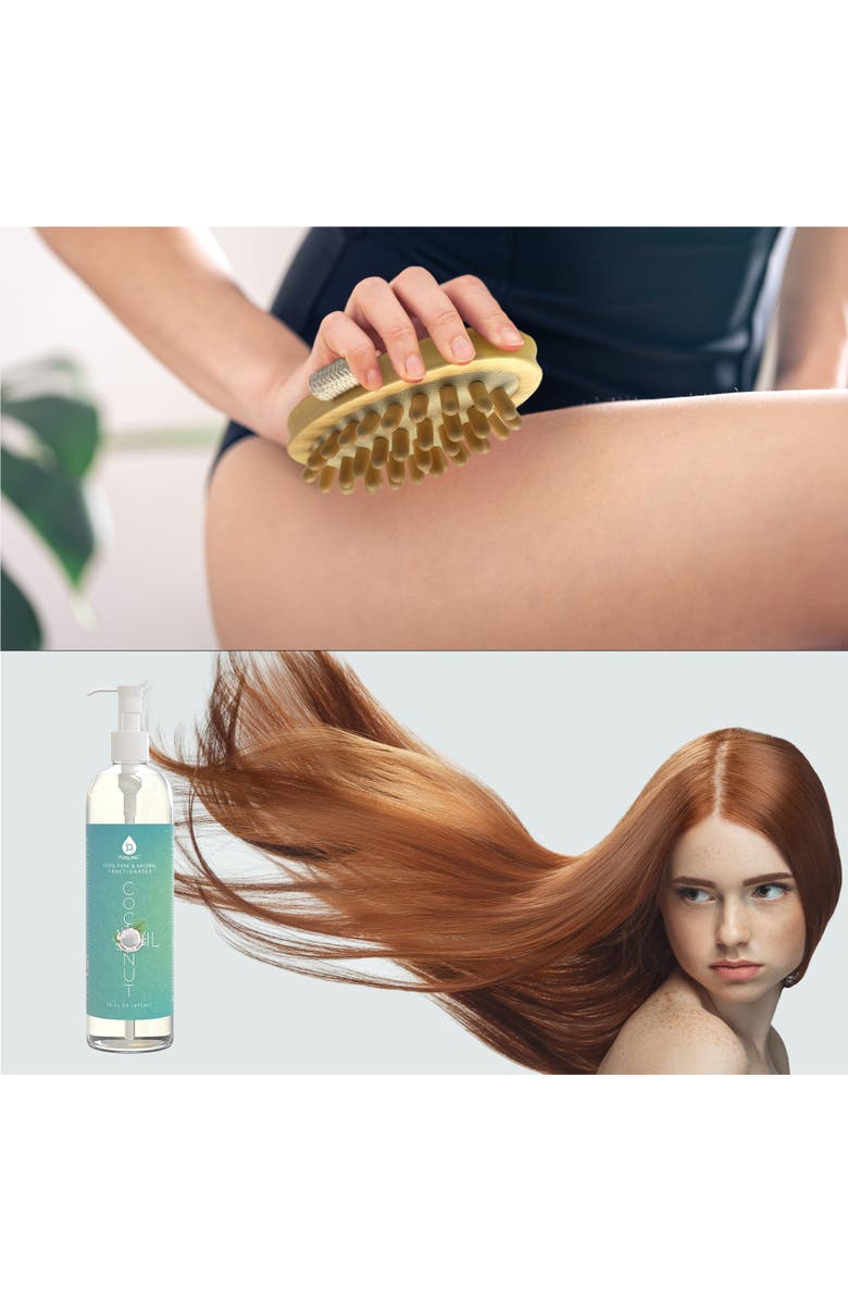 PURSONIC Nourishing Beauty Bundle Fractionated Coconut Oil (16 Oz) & Boar Bristle Bath Brush, Alternate, color,