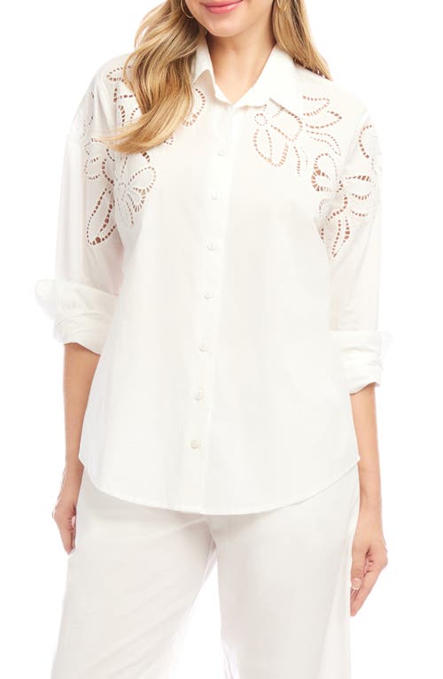 Karen Kane Floral Embroidered Eyelet Cotton Button-up Shirt