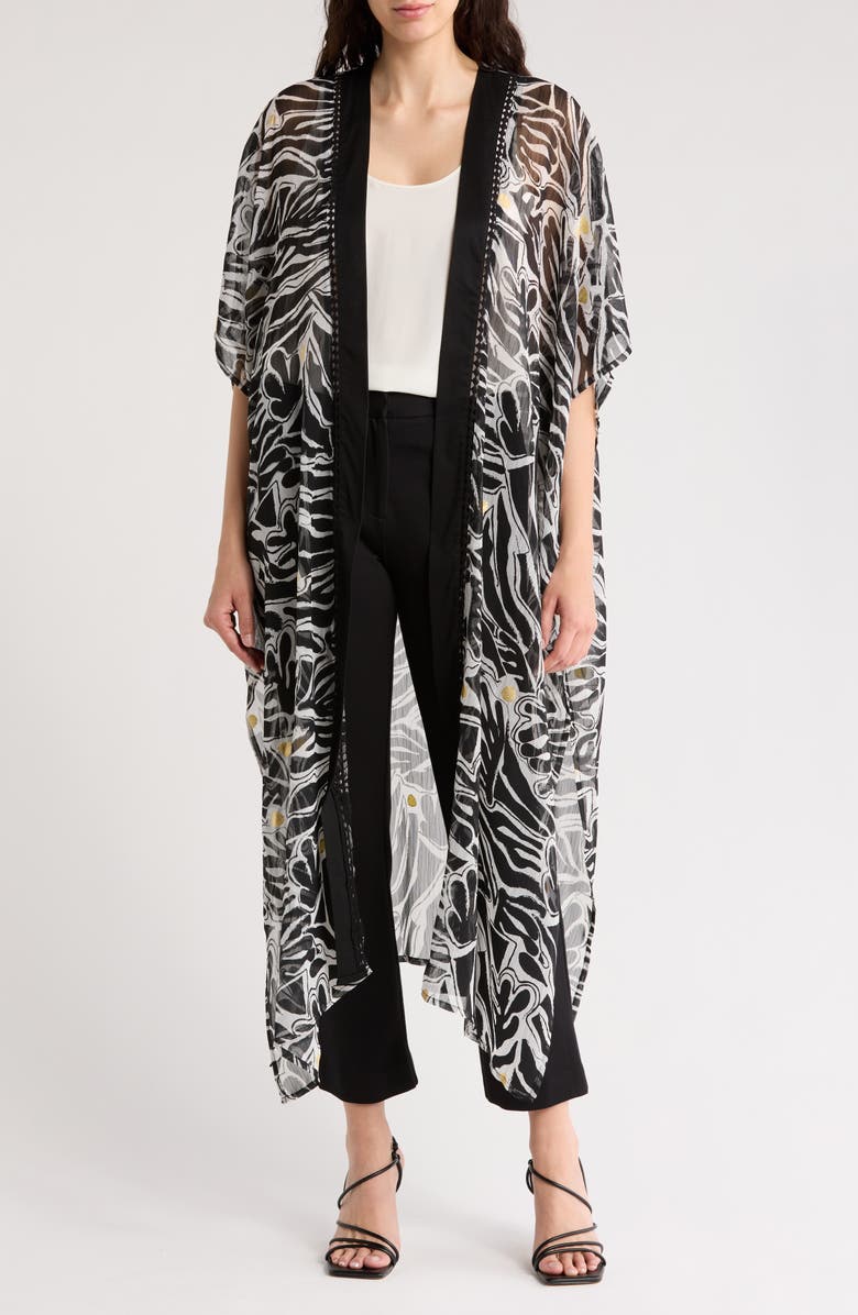 BCBG Tropical Print Topper, Main, color, Black White