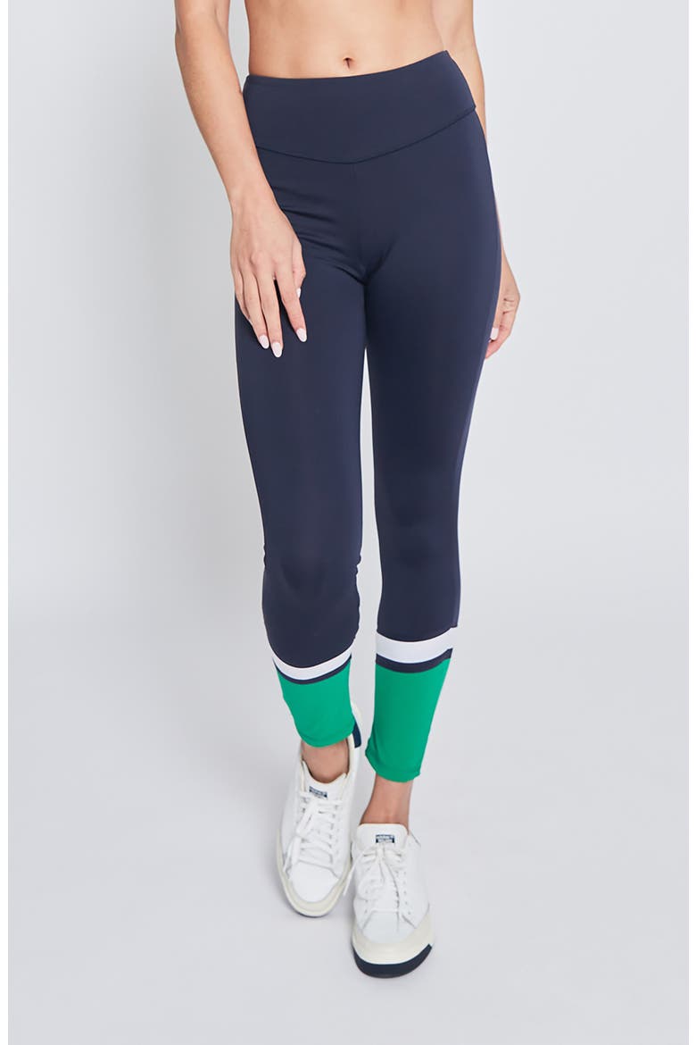 PERFORMANCE LEGGING, Main, color, NAVY W/ GREEN AND WHITE TRIM