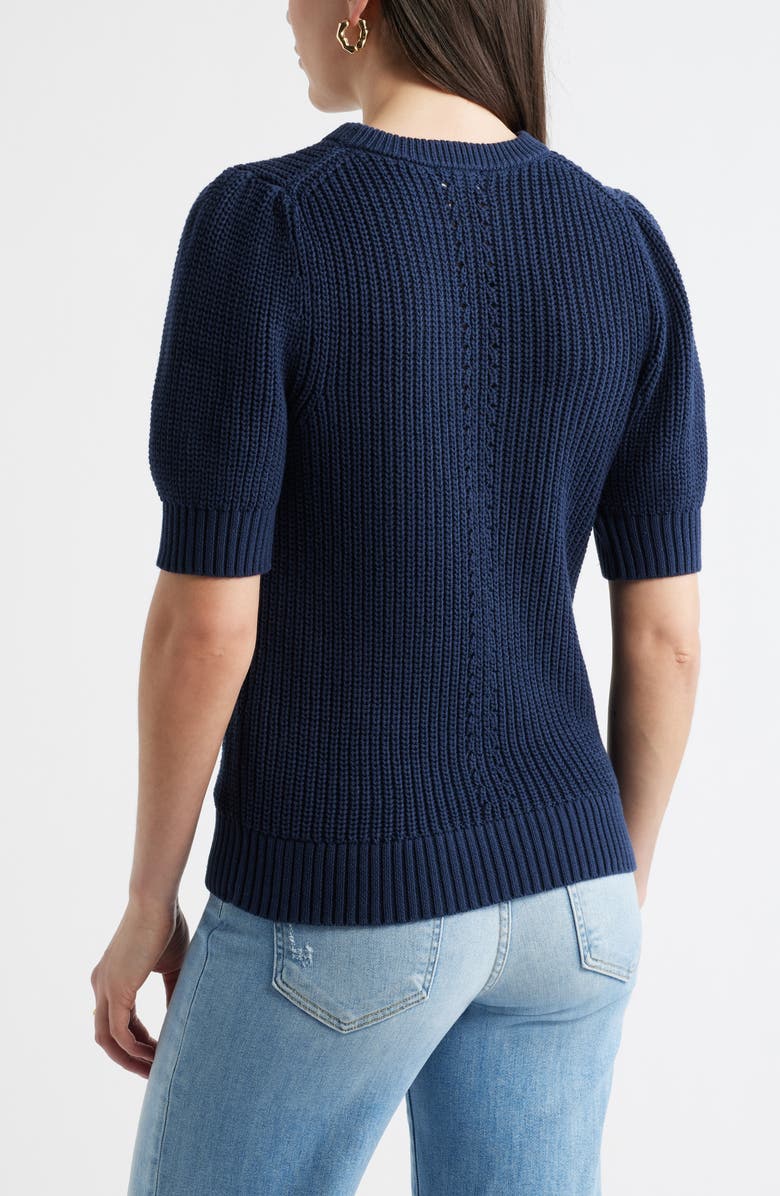 Caslon<sup>®</sup> Elbow Sleeve Cotton Sweater, Alternate, color, Navy Still