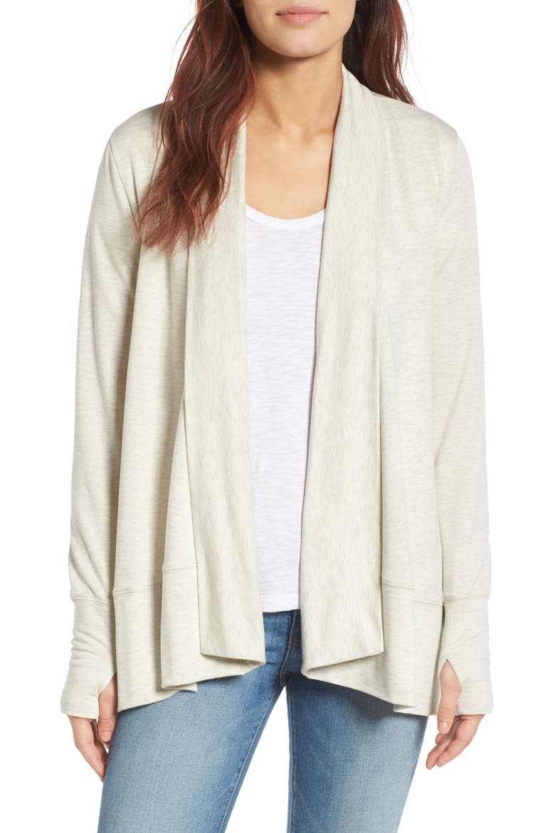 Jersey Thumbhole Cardigan, Main, color, HEATHER LIGHT GREY