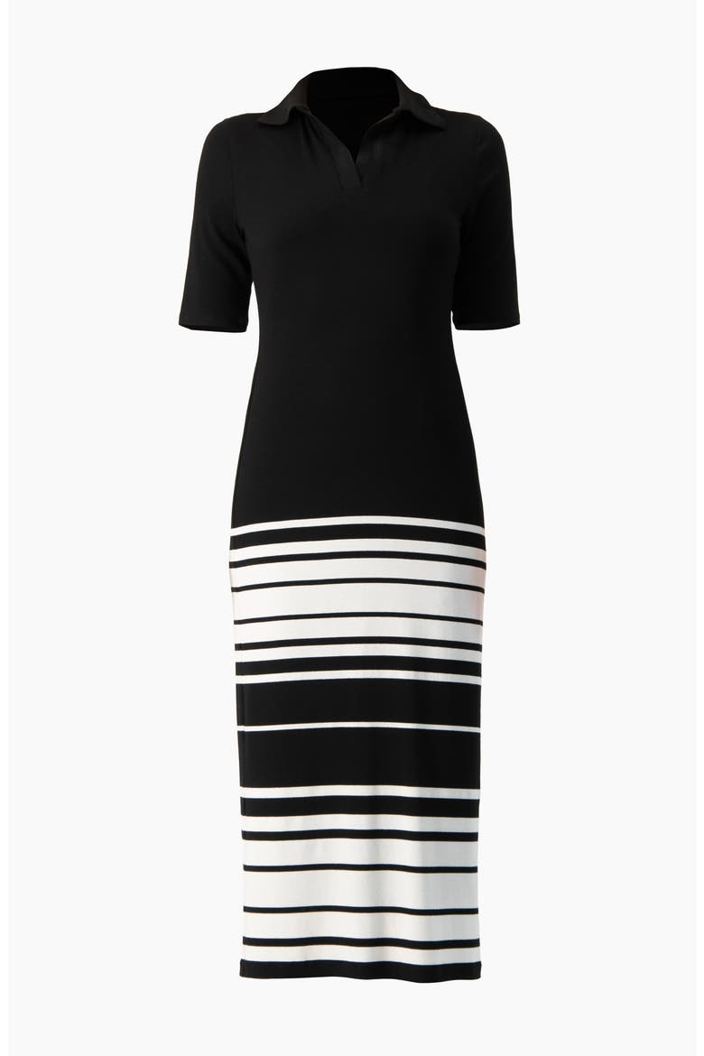 Colorblock Stripe Polo-Neck Knit Fitted Midi Dress, Alternate, color, Black