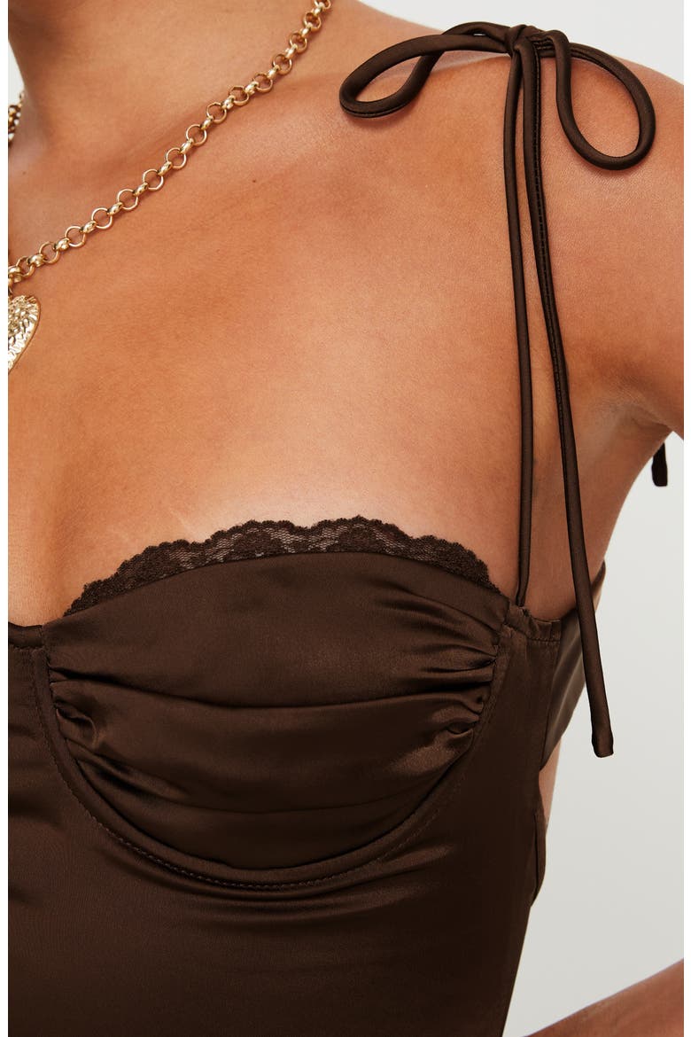 Wayzer Satin Minidress, Alternate, color, CHOCOLATE