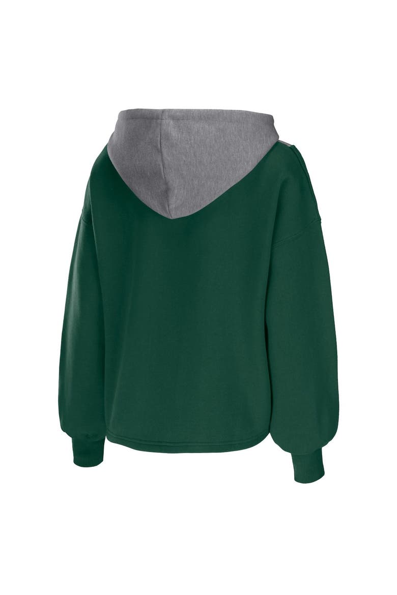 Women's WEAR by Erin Andrews Hunter Green Milwaukee Bucks Pieced Quarter-Zip Hoodie Jacket, Alternate, color, Hunter Green