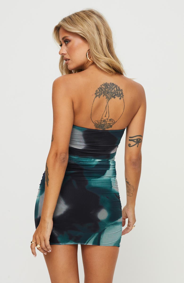 Princess Polly Micah Abstract Print Strapless Mesh Minidress, Alternate, color, Blue