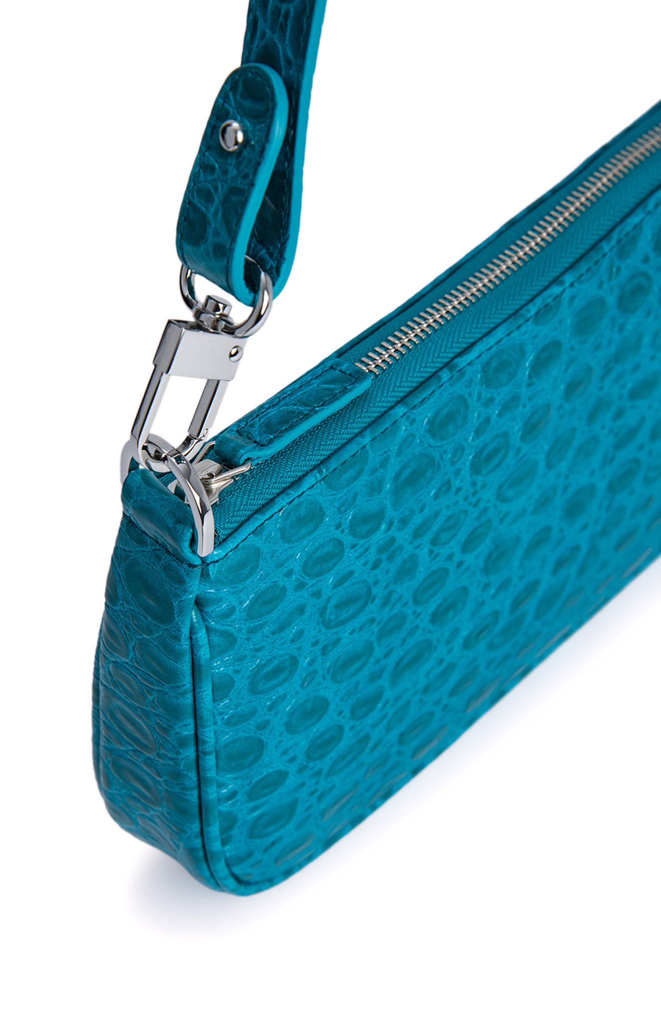 By Far Rachel Croc Embossed Leather Shoulder Bag, Alternate, color, 