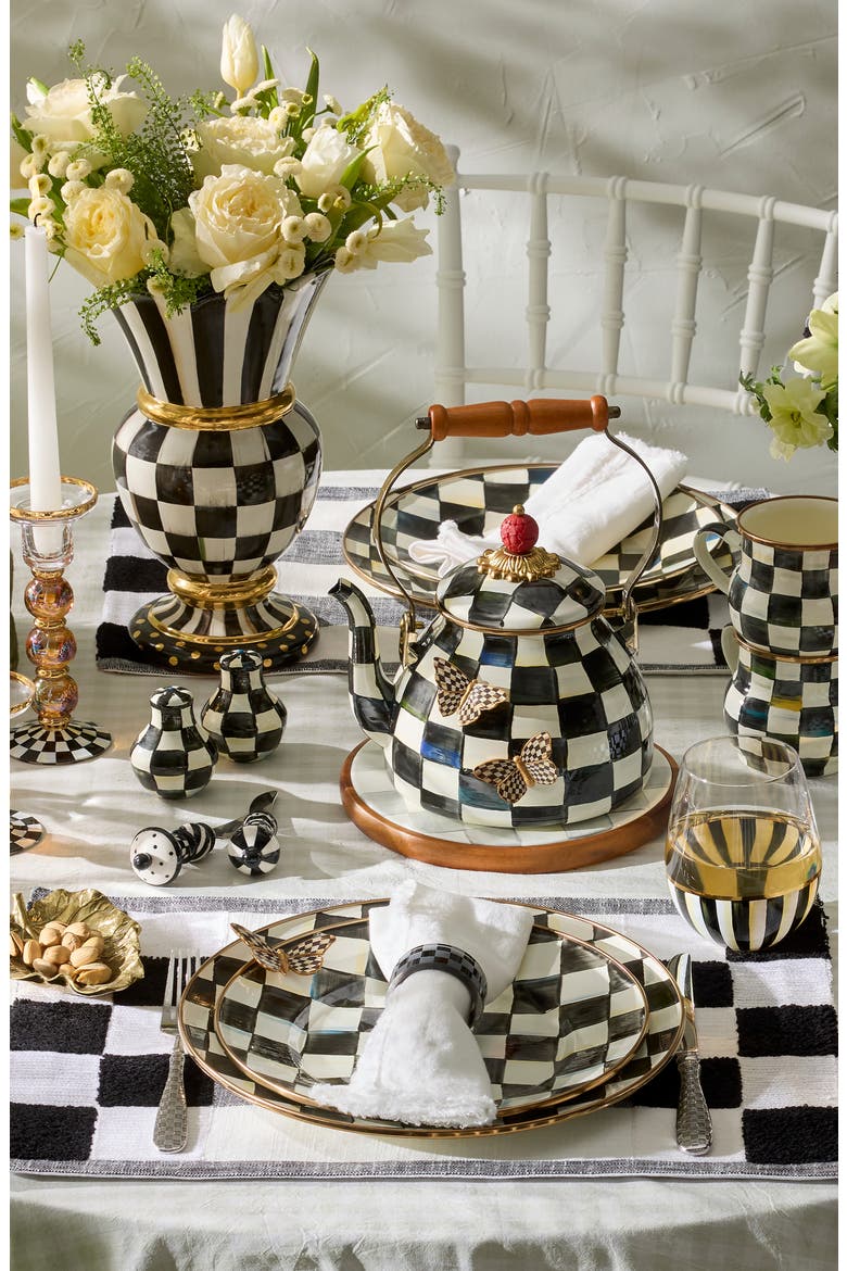 Black Checks & Stripes Set of 4 Placemats, Alternate, color, BLACK