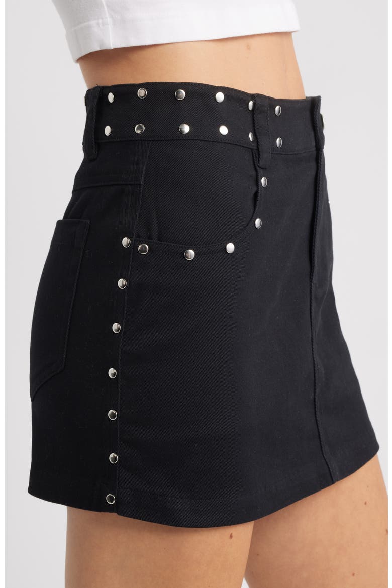 Stud Denim Miniskirt, Alternate, color, BLACK