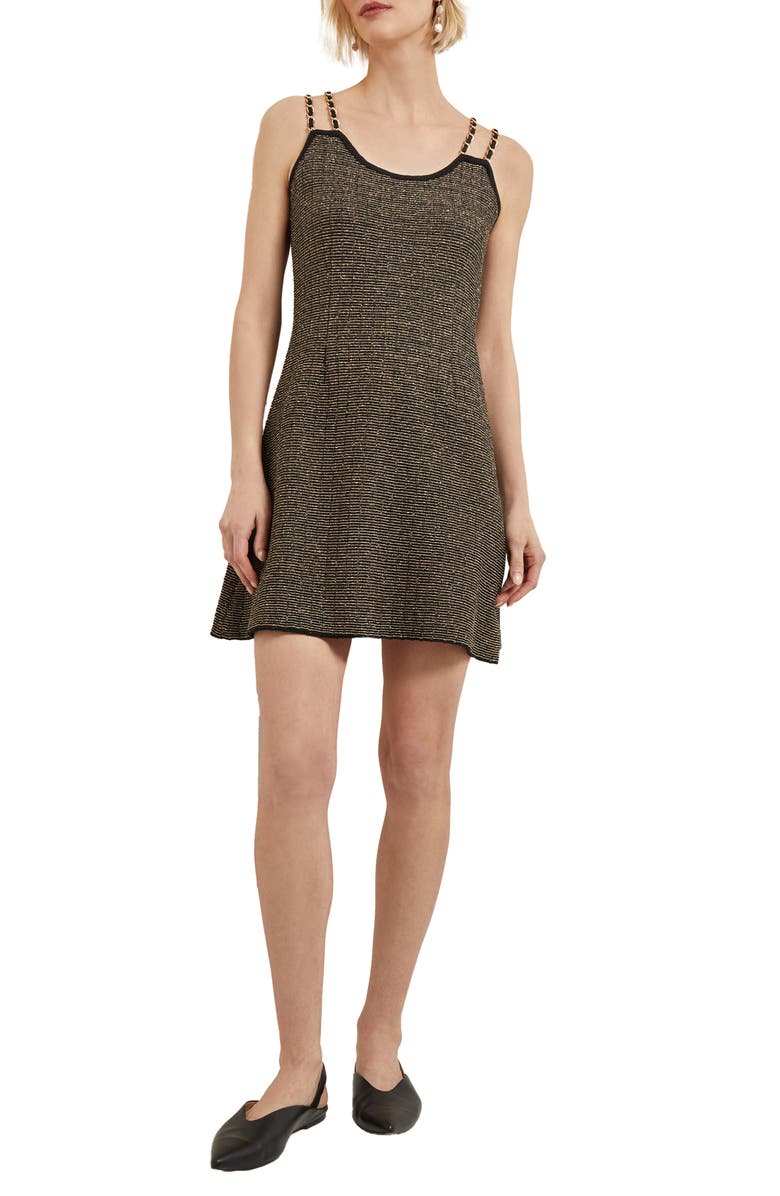 Misook Double Chain Strap Sleeveless Minidress, Main, color, Black/ Gold