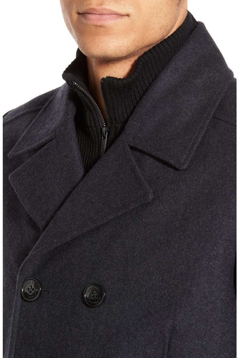 Kenneth Cole New York Classic Peacoat with Knit Bib Lining, Alternate, color, CHARCOAL