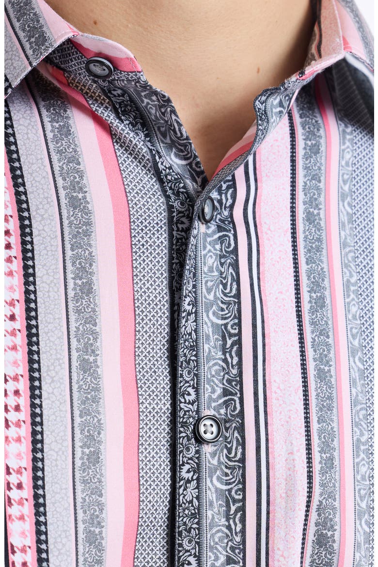 Bramshaw Mixed Stripe Stretch Cotton Button-Up Shirt, Alternate, color, PINK MULTI