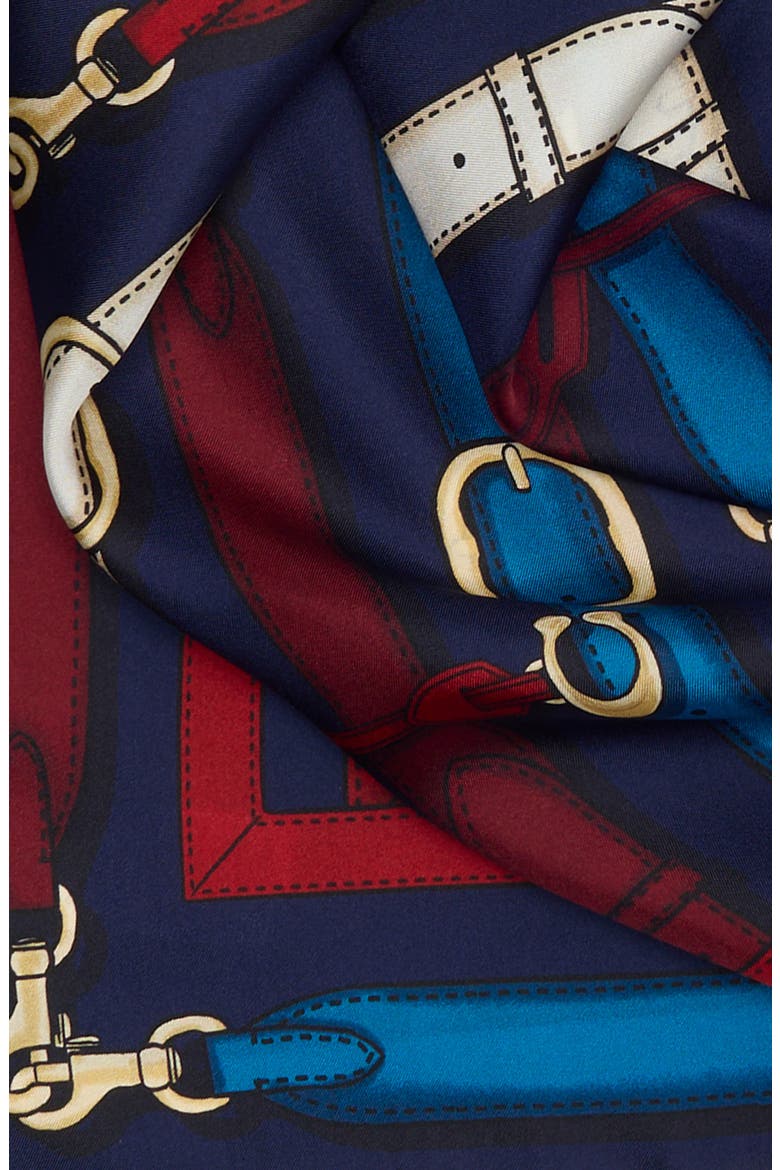 Multi Belt Print Silk Square Scarf, Alternate, color, NAVY MULTI