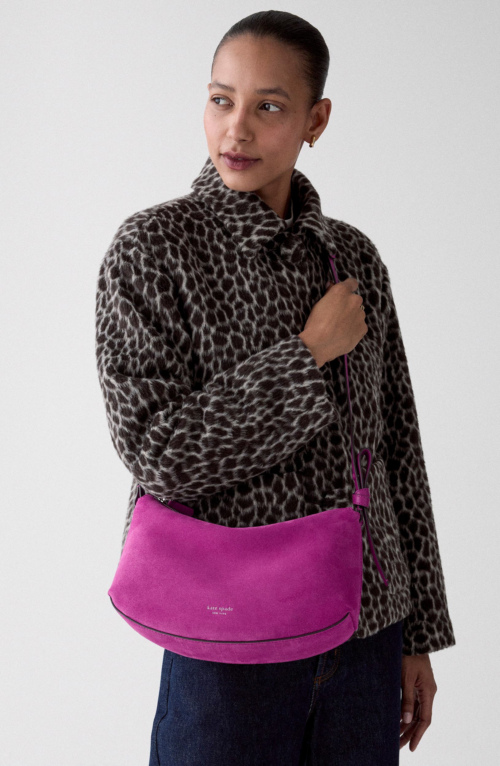 Loop Suede Convertible Shoulder Bag, Alternate, color, BEET