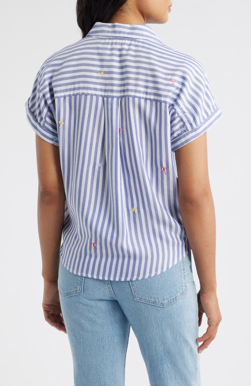 Beachlunchlounge Rosie Embroidered Tie Front Short Sleeve Button-up Shirt