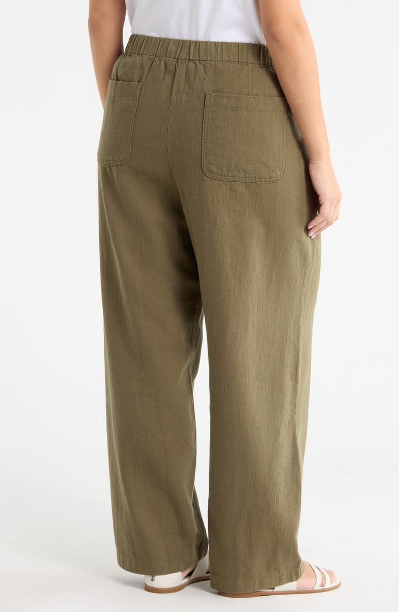 Eileen Fisher Organic Cotton & Organic Linen Straight Leg Drawstring Pants, Alternate, color, Olive