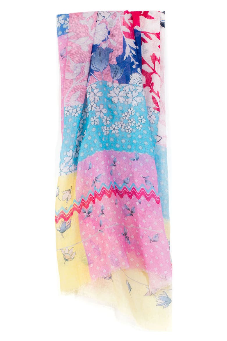 Happy Floral Print Scarf, Main, color, WHITE MULTI