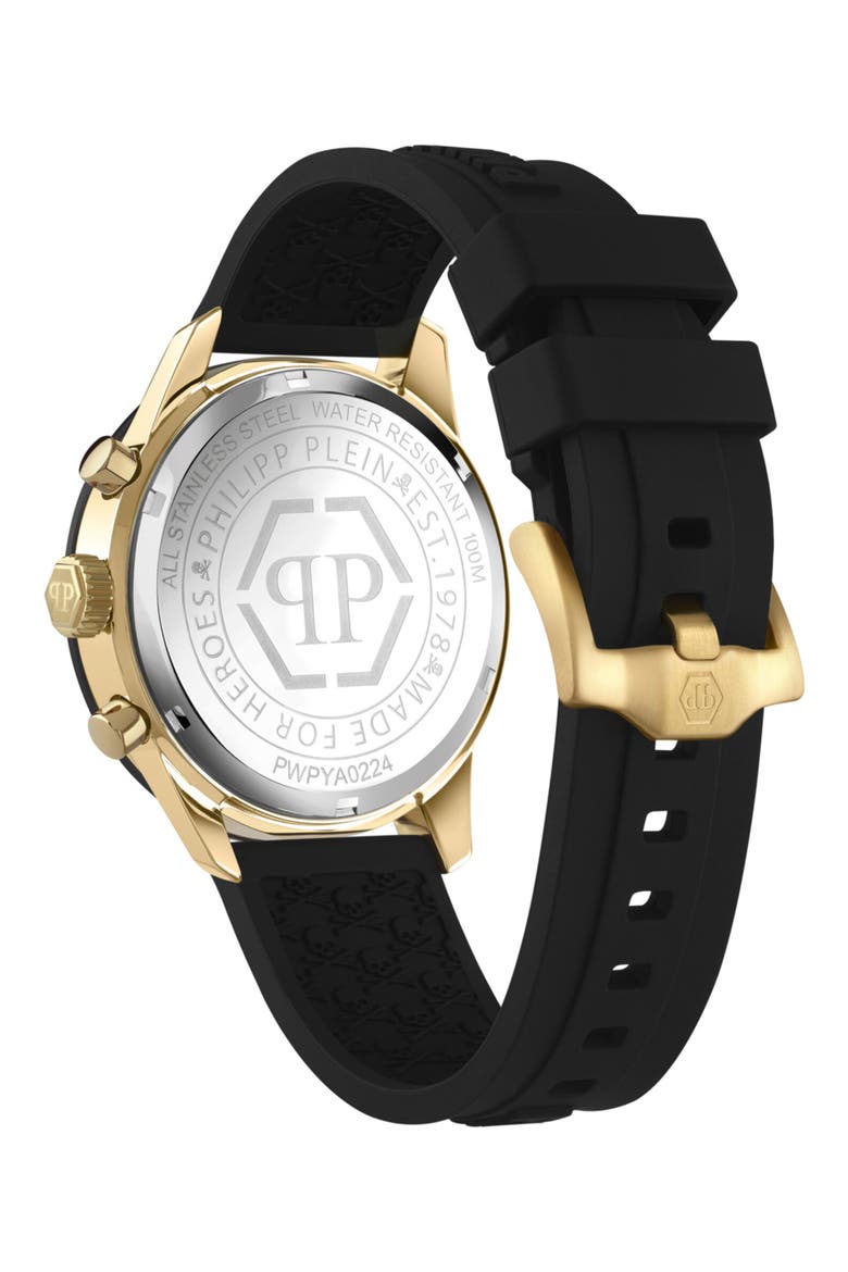 Pleinmeter Chronograph Silicone Strap Watch, 44mm, Alternate, color, IP YELLOW GOLD