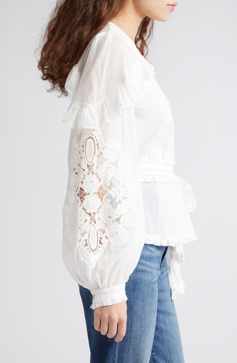 FARM Rio Ruffle Detail Cotton Top, Alternate, color, Off-White