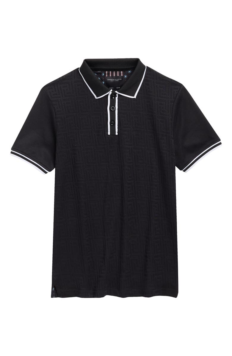 DENIM AND FLOWER Kids' Tipped Cotton Knit Polo, Main, color, Black