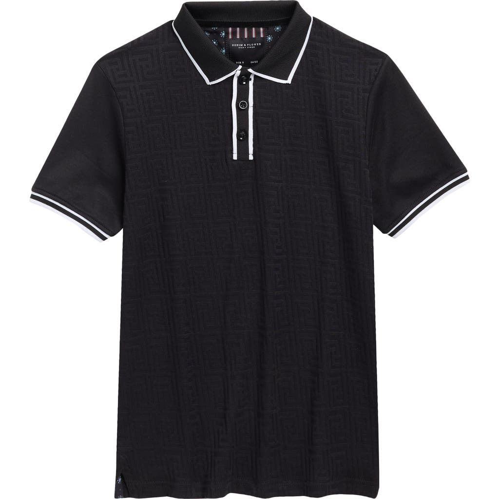 Denim And Flower Kids' Tipped Cotton Knit Polo In Black