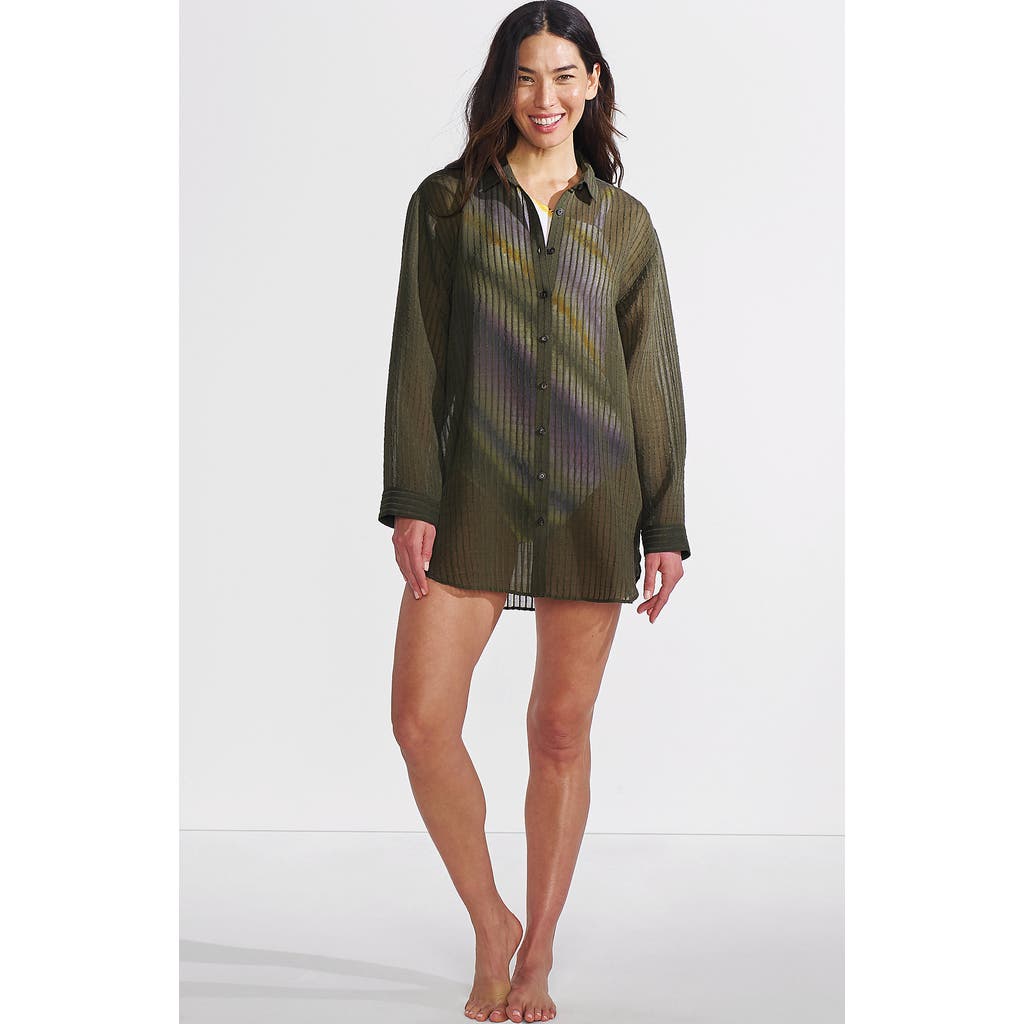 Shop Lands' End Cotton Gauze Button Down Swim Cover-up Shirt Dress In Rich Olive Green