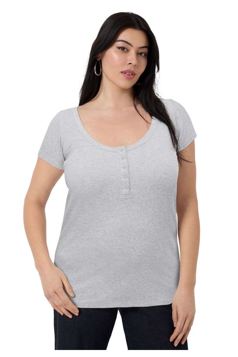 Ribbed Henley Top, Main, color, HEATHER GREY
