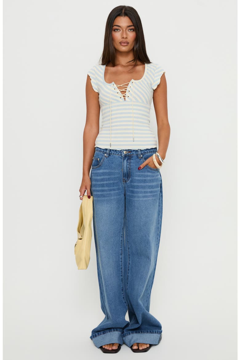 Jacenda Lace Up Top, Alternate, color, BLUE STRIPE