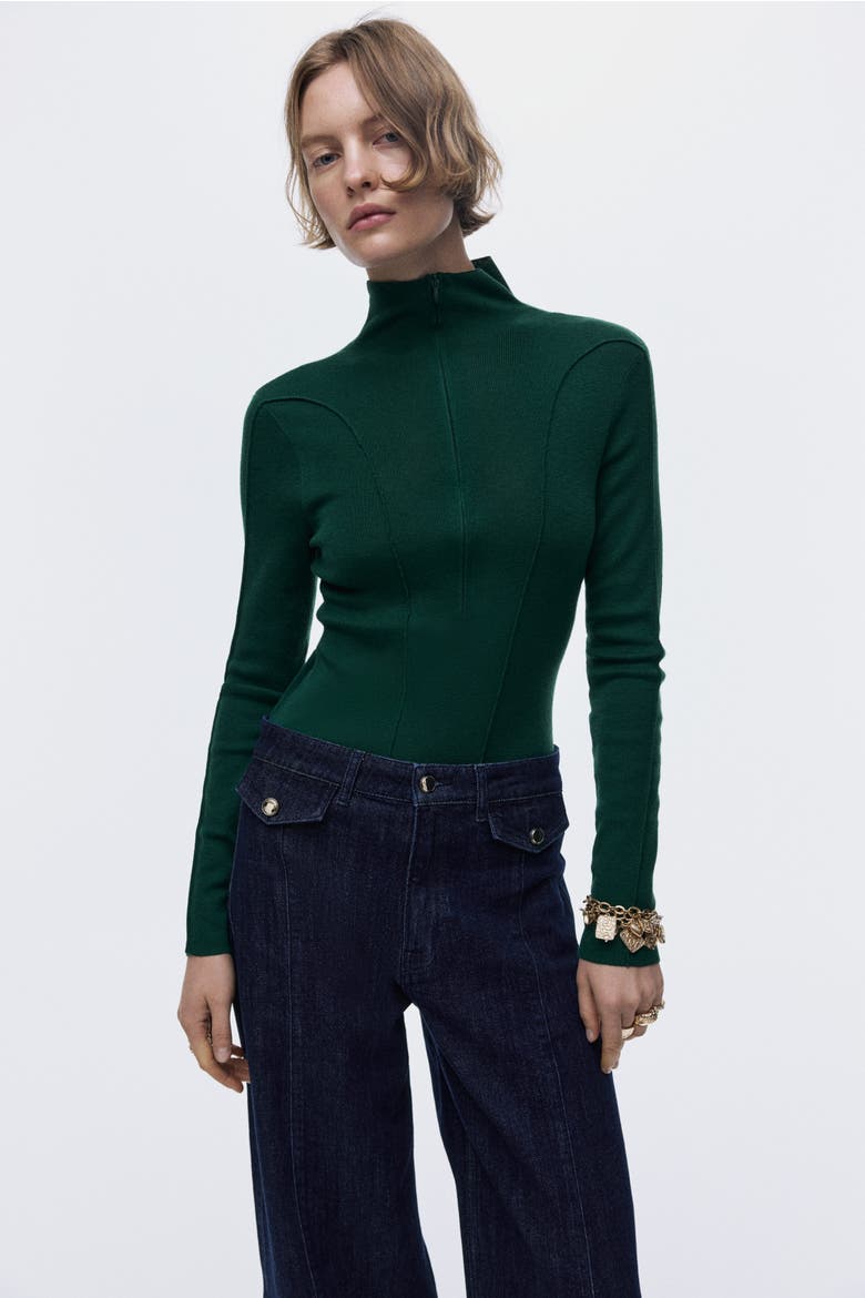Zip-top Turtleneck Top, Alternate, color, Dark green