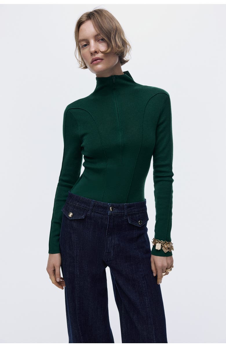 H&M Zip-top Turtleneck Top, Alternate, color, Dark Green