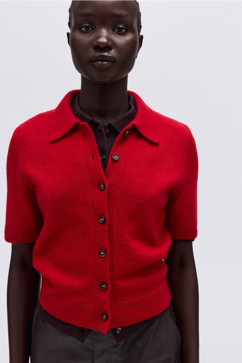 Short-sleeved Collared Cardigan, Alternate, color, Red