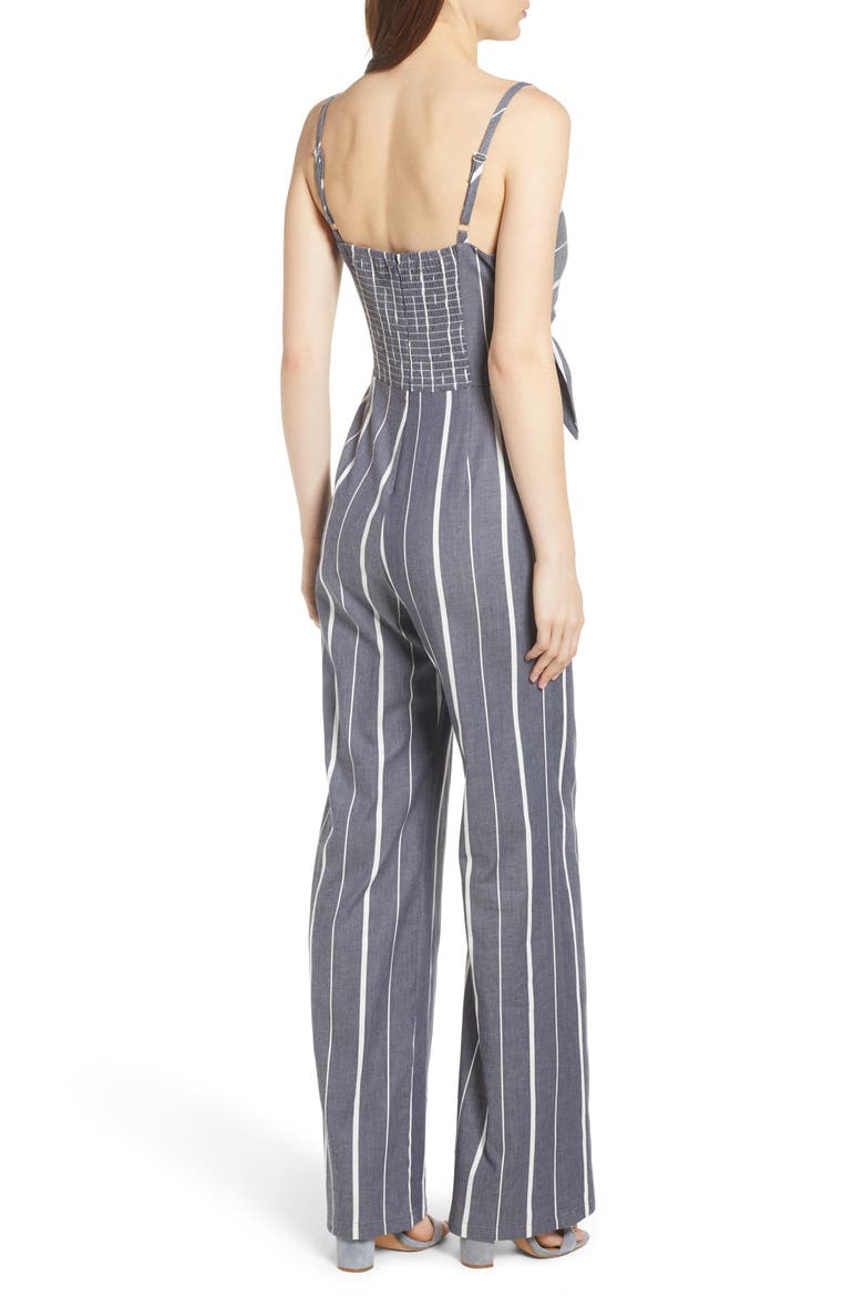 Double Tie Front Jumpsuit, Alternate, color, DENIM/ WHITE