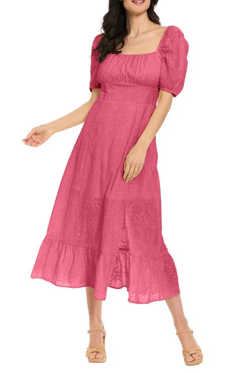 Embroidered Empire Waist Midi Dress