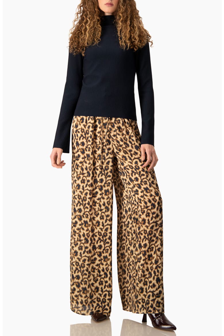Animal-Print Wide-Leg Drawstring Pants, Alternate, color, Light Brown