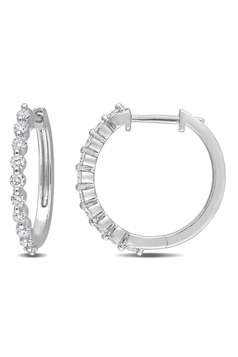 Lab-Grown Diamond Hoop Earrings, Main, color, Platinum Sterling Silver